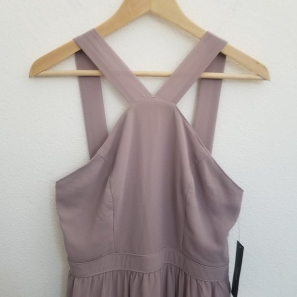 LULU'S Air of Romance Taupe Maxi Dress Gown Halter Neck Flowy Prom Wedding Med - Picture 4 of 9